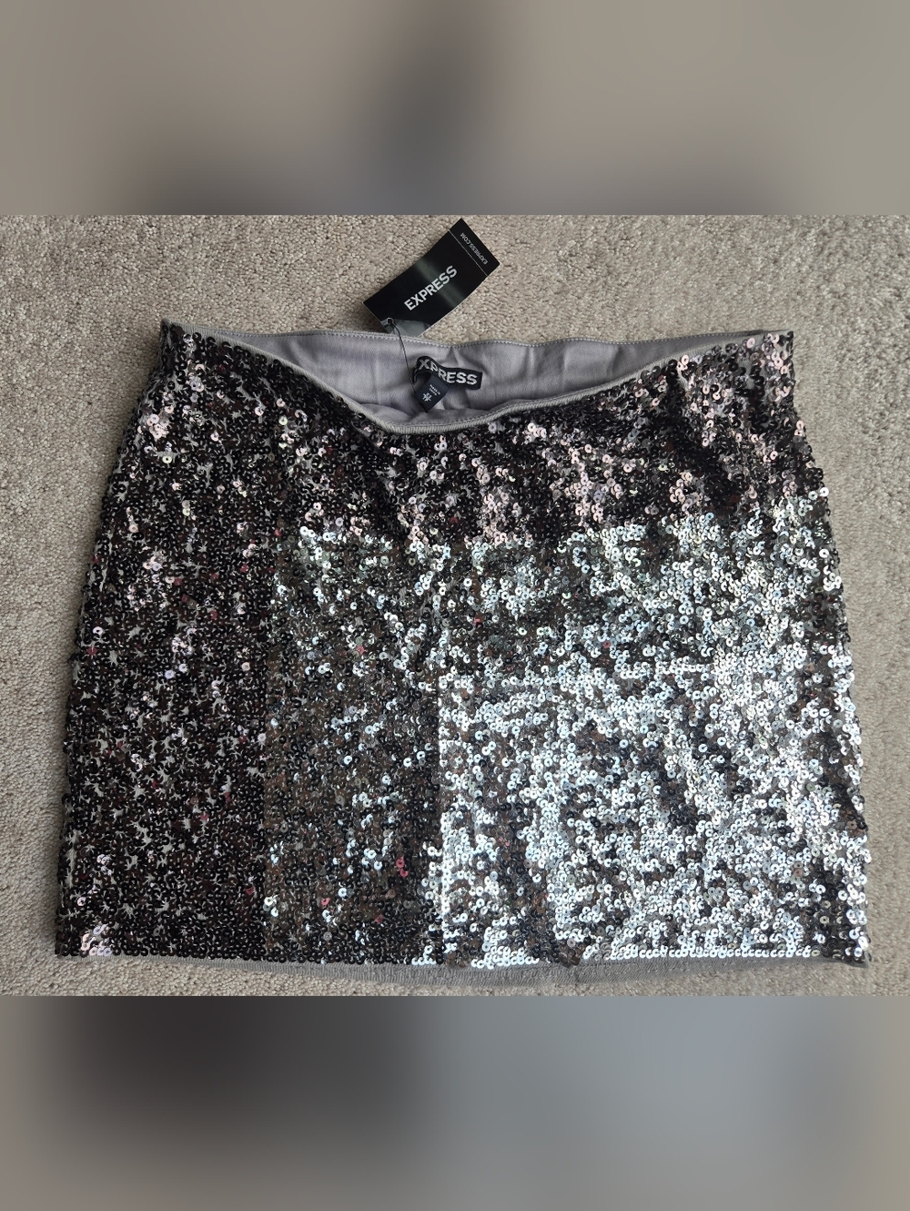 Express Silver Sequin Mini Skirt NWT Y2k Glam Fashion